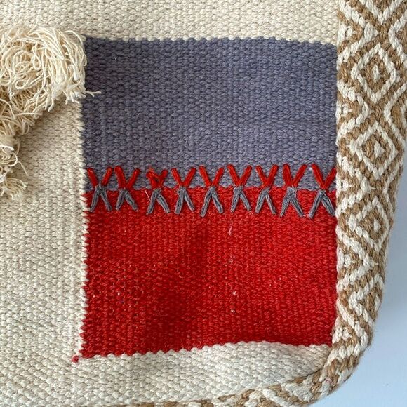 Roolee Red Yellow Neutral Patchwork Color Blocked Tote Bag Suede Leather Handles - Picture 2 of 9